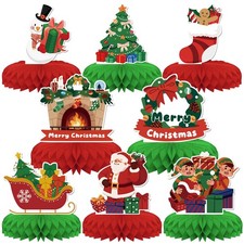 Christmas Party Decorations,8 PCS Christmas Honeycomb Table Centerpiece 3D Ch...