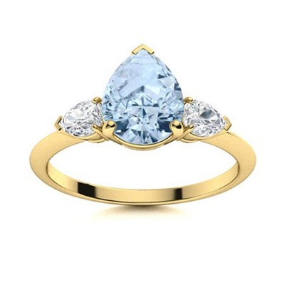 Pear Aquamarine Stone 925 Sterling Silver Three-Stone Womens Gift Ring