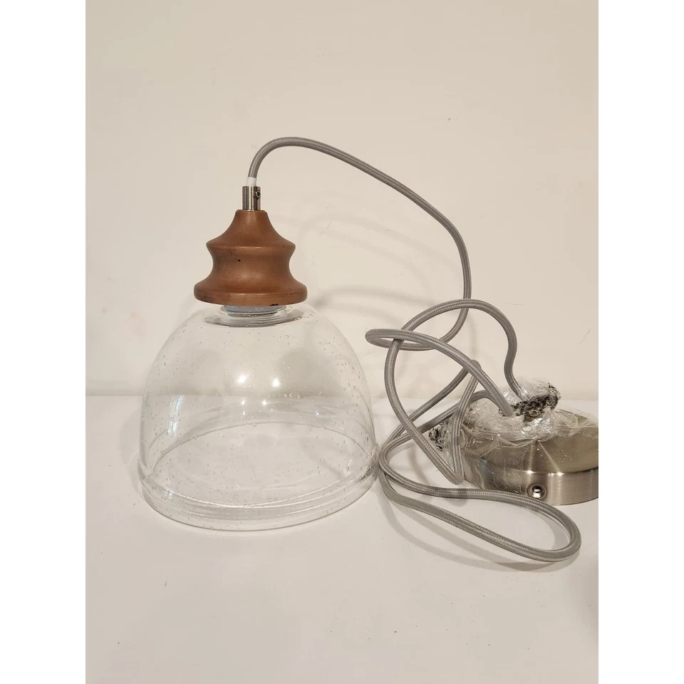 Nickel/wood Flynn 1-Light Transitional Seeded Glass Dome Hanging Pendant Light - Image 4 of 4