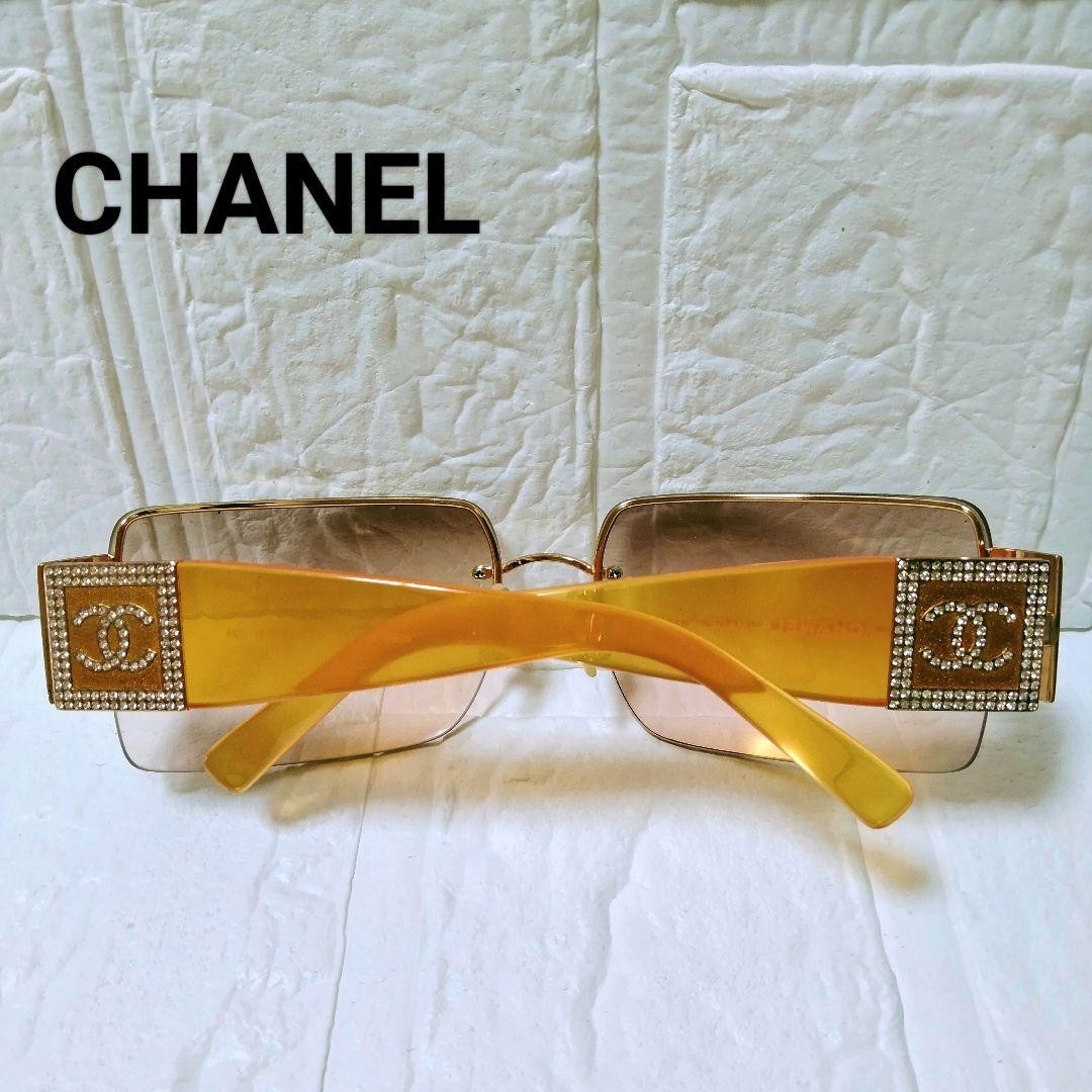 CHANEL 4095-B Rimless Sunglasses with Rhinestone Coco Mark Orange Brown 62mm