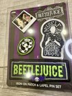 Beetlejuice Movie Halloween Strange & Unusual Iron-On Patch & Label Pin Set NEW — photo 3