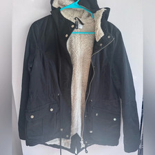 H M Black Utility Jacket with Cream Fleece Lining - Size Small