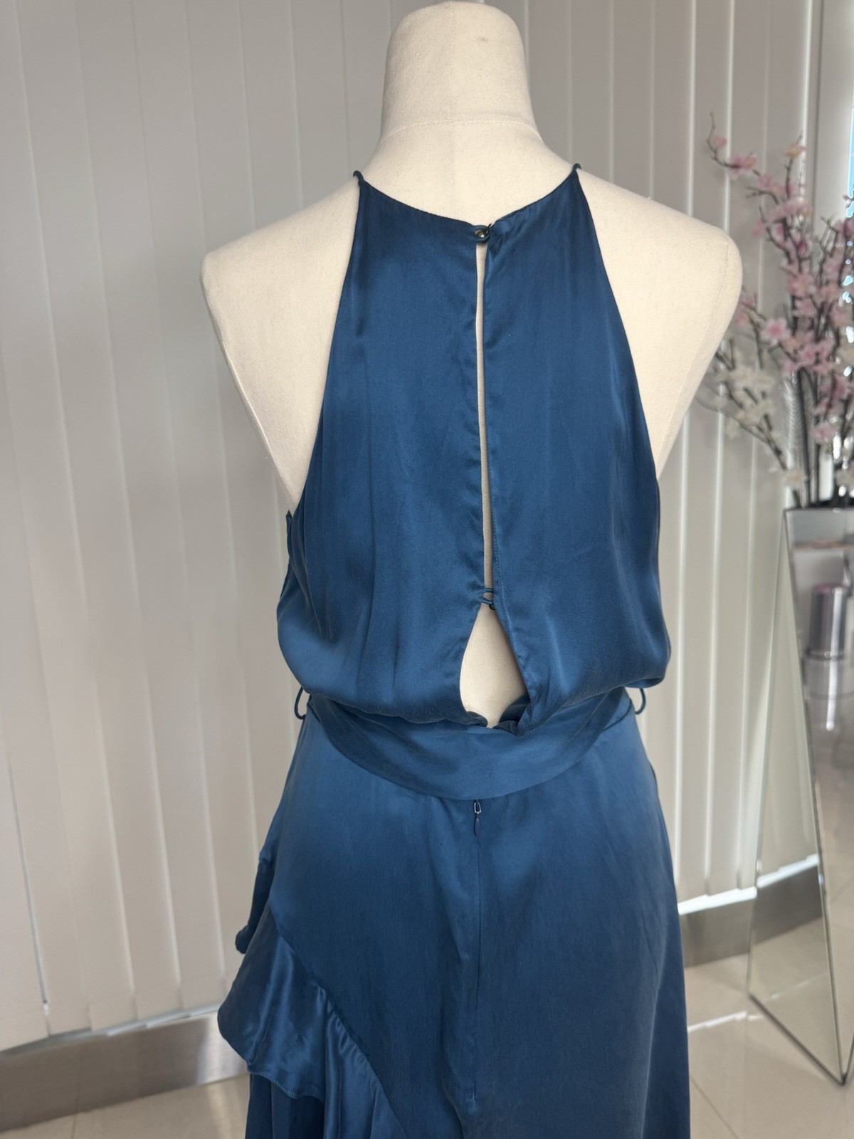 Zimmermann Teal/Blue Flounce Picnic Asymmetric Ruffle Dress Sz 1 Au 10 US 6 Silk