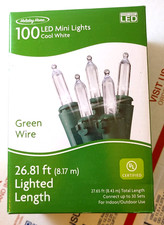 Holiday Home 100 Cool White LED Mini String Lights Christmas with Green Wire NEW
