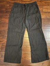 Athleta Retreat Linen High Rise Wide Leg Pants Washed Black Size L EUC