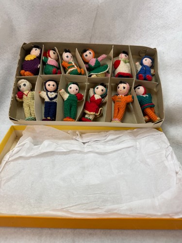 Set of 12 Vintage Crochet Dolls in Box Crafted Shanghai 1950-1960