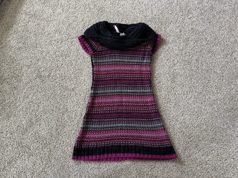 Girls Dress Size Small Cowl Neck Sparkly Black Short Sleeves