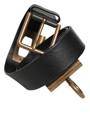 Dolce & Gabbana Black Leather Side Rings Brass Buckle Men's Belt Authentic