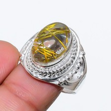 Rutilated Quartz Gemstone 925 Sterling Silver Jewelry All Size Ring For Gift