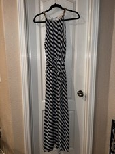 Michael Kors Blue White Chain-Neck Maxi Dress Sleeveless Size Large