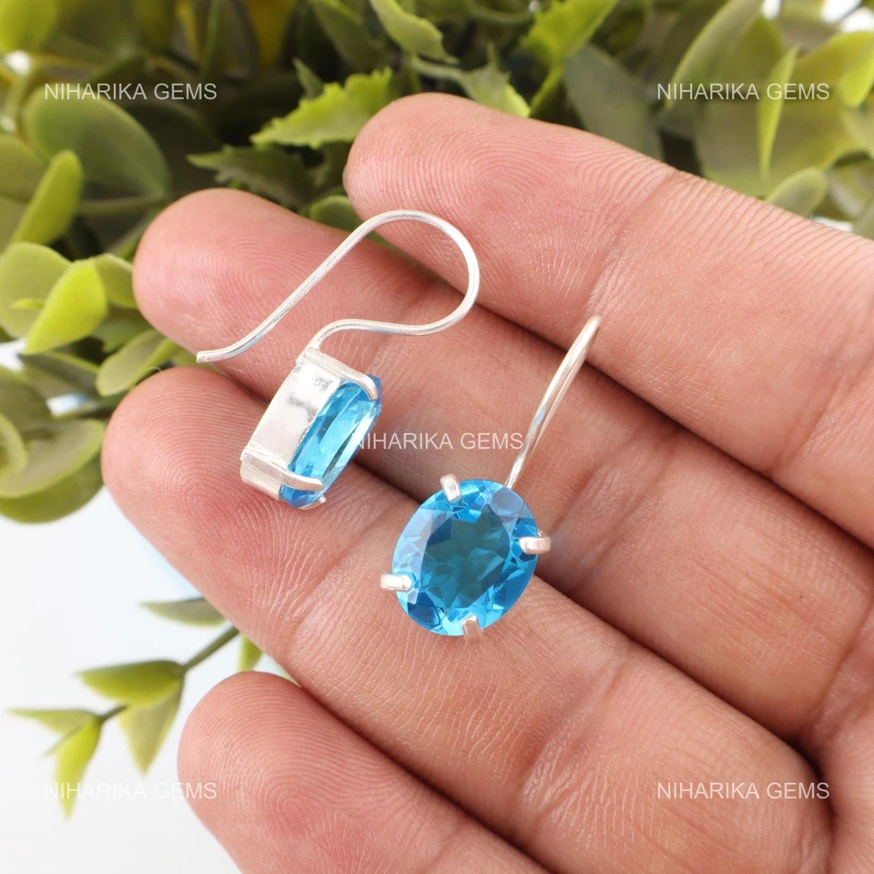 Pendientes Colgantes con Topacio Azul Suizo Natural en Plata 925 para Mujer - Imagen 4 de 4
