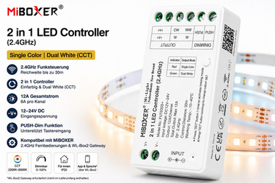 MiBoxer FUT035S+ LED SMD Controller 12-24V CCT Dual White Dimmer 2,4GHz Funk 12A