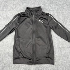 Puma Boys Youth Track Jacket Black White Full Zip Logo Size 6