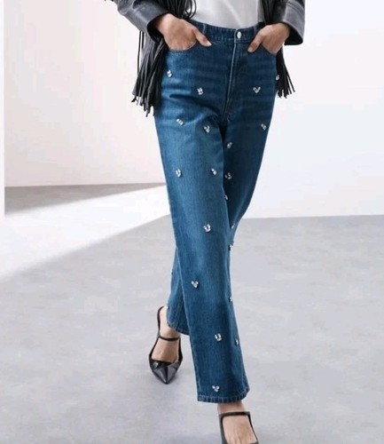 M&S AUTOGRAPH Pure Cotton Embellished Relaxed Barrel Jean SIZE 18 LONG - Picture 10 of 12