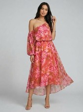 Show Me Your MuMu Pink Floral One Shoulder Midi Dress Wedding Guest Boho S