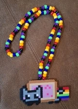 Kandi Perler Beads NYAN CAT 16" RAINBOW NECKLACE Rave Scene-NEW
