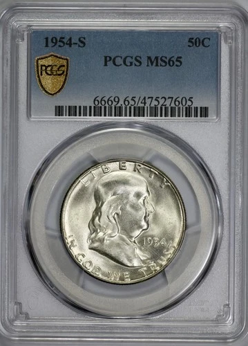 1954-S Franklin 50c Silver Half Dollar PCGS MS 65