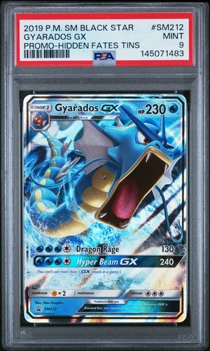 2019 POKEMON SM BLACK STAR PROMO HIDDEN FATES TINS #SM212 GYARADOS GX PSA 9
