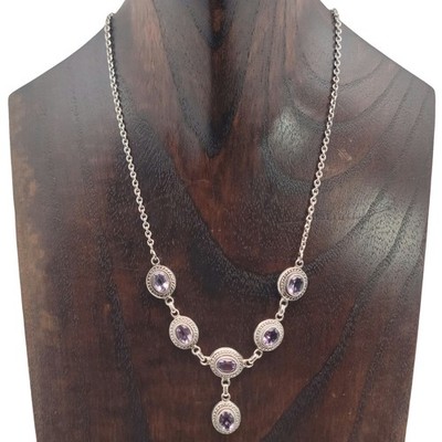 Vintage Sterling Silver Amethyst Y-drop Boho Necklace
