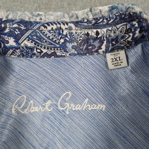 Camisa Robert Graham Hombres 2XL Azul Cachemira Floral Clásica Puño Abatible Vestido de Diseñador - Imagen 4 de 10