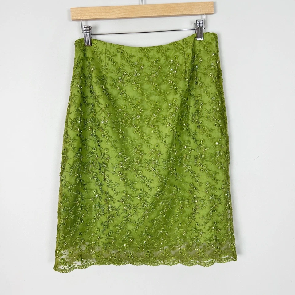 Falda lápiz verde Y2K INC bordada con cuentas hada caprichosa talla 6 para mujer Foto 4 de 4