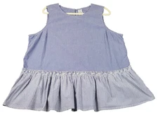 TIME AND TRU Peplum Top Women 2XL XXL Faded Blue White Stripe Sleeveless Stretch