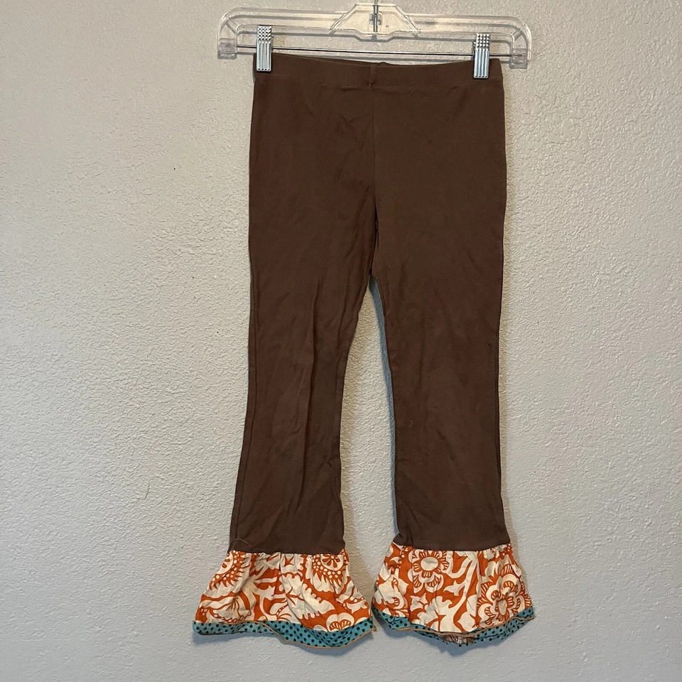 Ann Loren By Jess Kidz Brown Pedal Pusher Pants With Ruffle Hem Size 7-8 Girls - Image 2 of 4