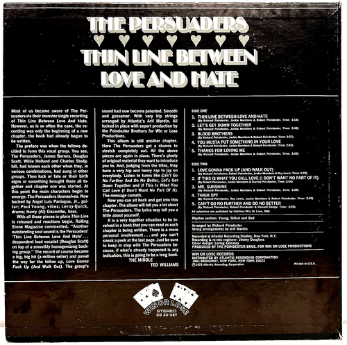 The Persuaders Thin Line Between Love & Hate 1972 Vinyl Records 1st Press WLP - Imagen 4 de 4