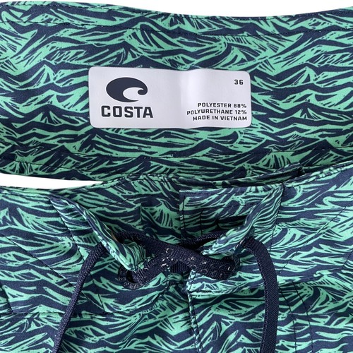 Costa Del Mar Board Shorts Swimwear Mens 36 Green Polyester 20" Length Stretch - Picture 3 of 4