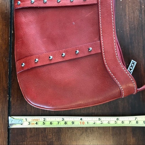 MAXX NY Sm Red Leather Stud Stitch Paisley Lining Shoulder Purse Heart Stained - Picture 12 of 17