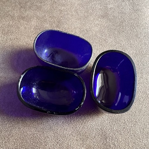 3x ORIGINAL ANTIQUE GLASS COBALT BLUE SALT CELLAR REPLACEMENT INSERTS STRACHAN