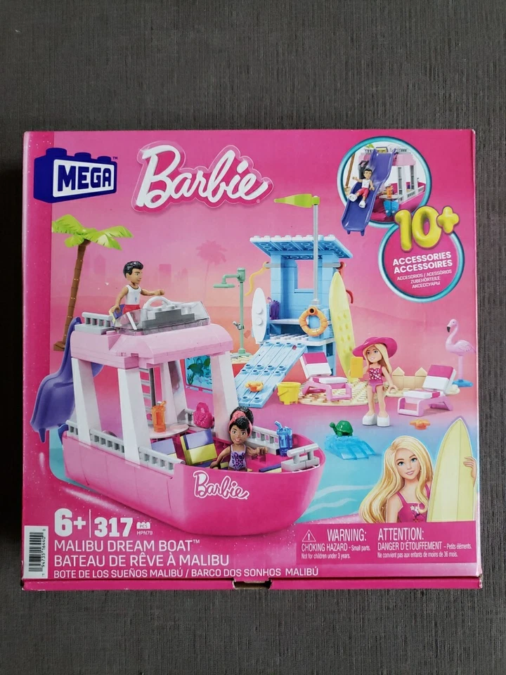 MEGA Barbie Malibu Dream Boat Building Playset 317 Peças HPN79 Novo em folha!  - Imagem 2 de 4