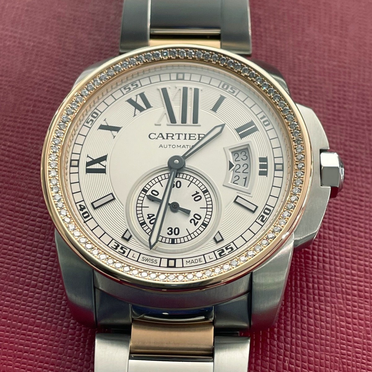 CARTIER CALIBRE 42mm ROSE GOLD STAINLESS DIAMOND BEZEL SILVER DIAL