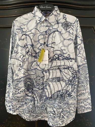 $298 Robert Graham Shipwreck Pirate Ship Shirt RRR221047CF | White & Blue ⭐RARE⭐ - Picture 2 of 23
