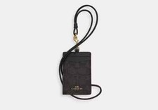 COACH CZ285 SIGNATURE BLACK WALNUT GOLD Lanyard ID BADGE Holder NWT NEW
