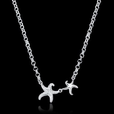 Fashion 925 Silver plated Jewelry Starfish Chain Pendant Necklace P027