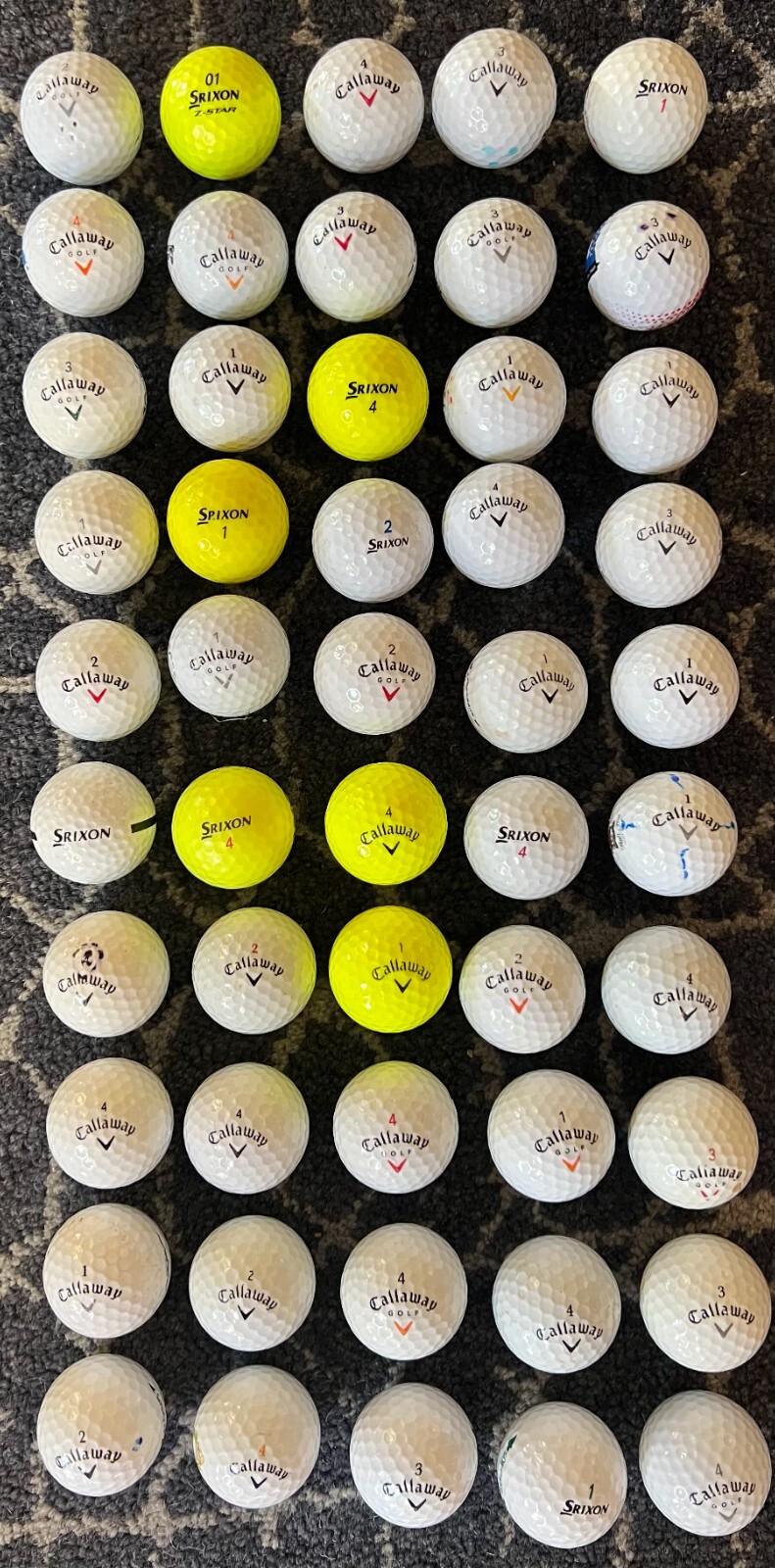 50 Callaway/Srixon Assorted Mix Used White/Yellow Golf Balls Good