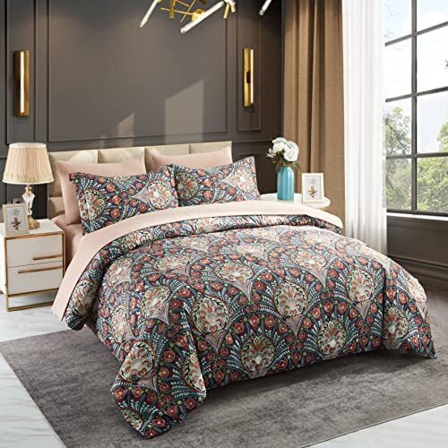 Boho 7 Piece Comforter Set Size Floral Colorful Paisley Bed in a Bag