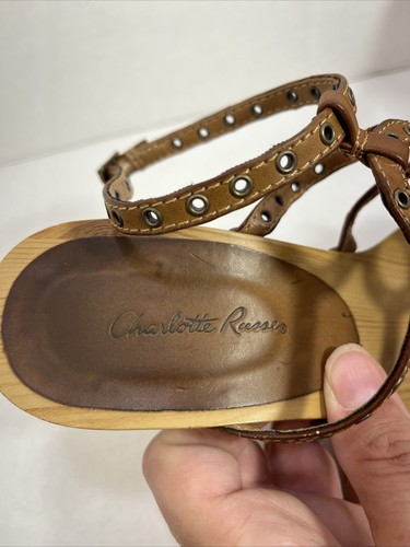 Charlotte Russe Brown Studded Wooden Heel Sandals Size Women’s Size 7 Shoe - Picture 11 of 13