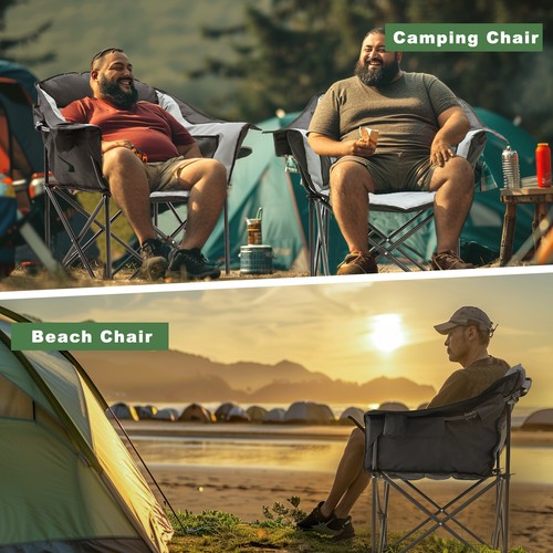 Silla de camping de gran tamaño silla portátil soporte de alta resistencia 500 libras con reposabrazos - Imagen 12 de 15