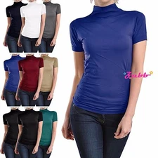 Seamless Short Sleeve Mock Neck Turtleneck Shirt XS-M