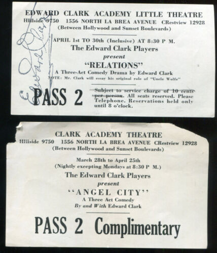 Vintage 1933 1936 Edward Clark Academy Theatre Play Ticket Los Angeles CA Lot