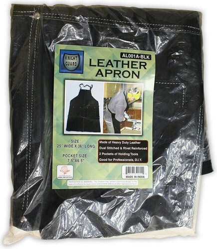 Black Genuine Leather Bib Style Shop Apron with 2 Pockets - AS-50011 - Picture 5 of 6