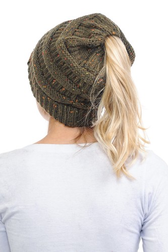 C.C BeanieTail Soft Stretch Cable Knit Messy High Bun Ponytail Beanie Hat - Picture 129 of 230
