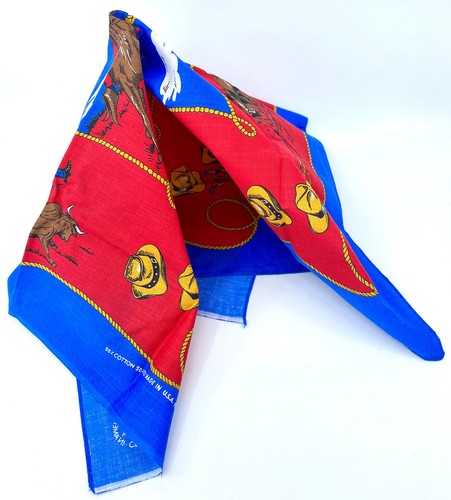 Bandana Scarf Cowboy Rodeo Wamcraft Bull Riding Western Wear 1970s USA 22in Vtg - Picture 8 of 10