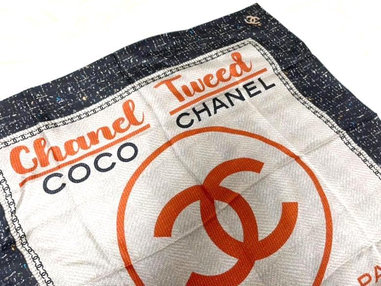 CHANEL Scarf Stole Tweed Coco Bandana Woman Silk 100% Auth