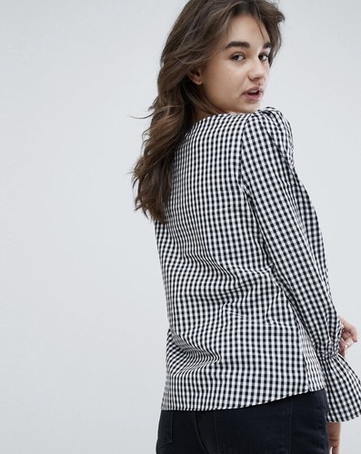 Walter Baker Katherine Gingham Plaid Shirt Size Small Black Long Sleeve - Picture 3 of 10
