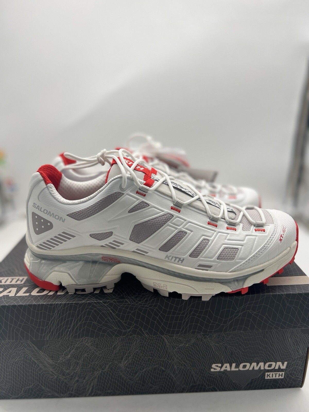 Kith for Salomon XT 4K Uomo Taglia 9.5 Nero Scarabeo Rosso Fuoco Ronnie Fieg NUOVO