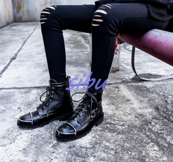 Punk británico para Mujer Charol Con Con Charol Cordones Punta rojoonda Tacón Bajo Tobillo botas Zapatos c65619 Punk británico para Mujer Charol Con Con Charol Cordones Punta rojoonda Tacón Bajo Tobillo botas Zapatos c65619