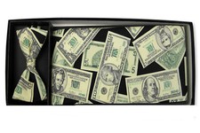 Men's Funny Money Print Bow Tie and Cummerbund Set